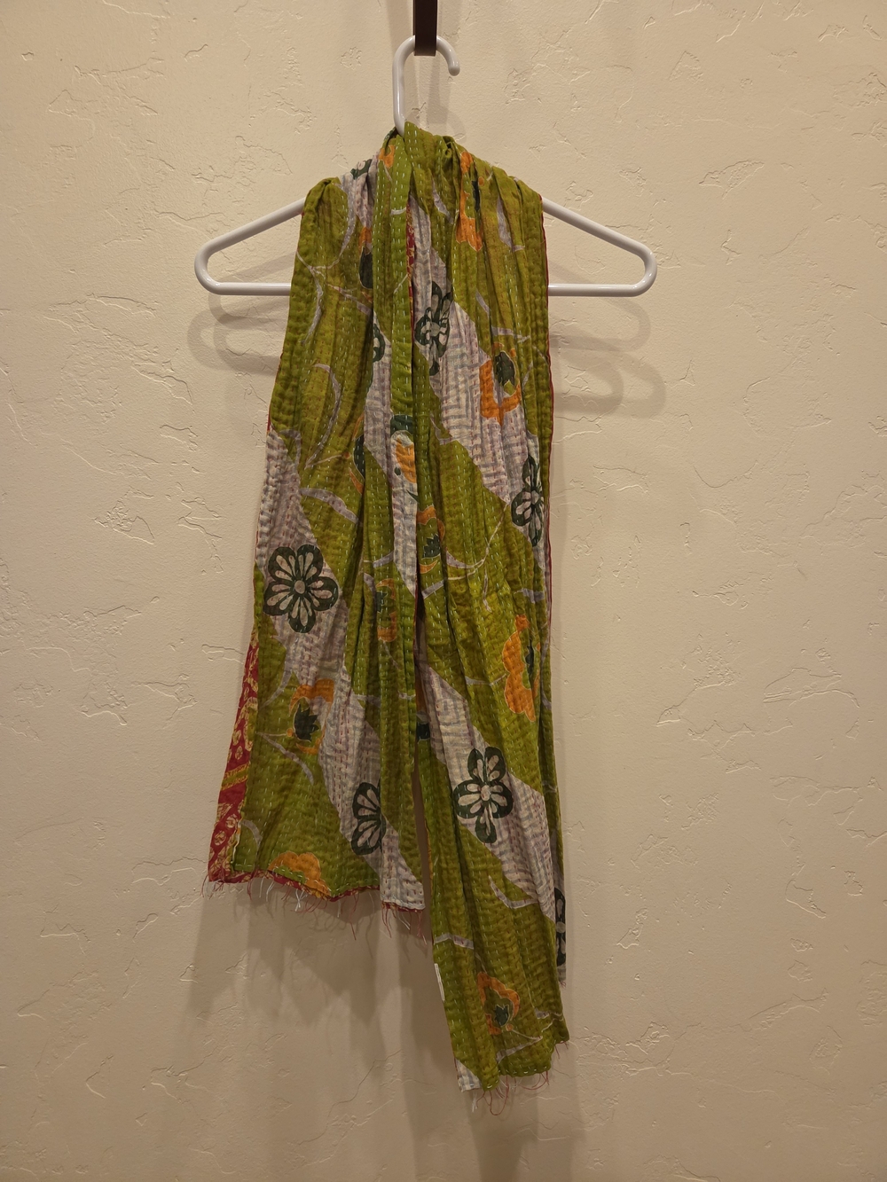 Handcrafted Green And Red Floral Kantha Scarf Shawl